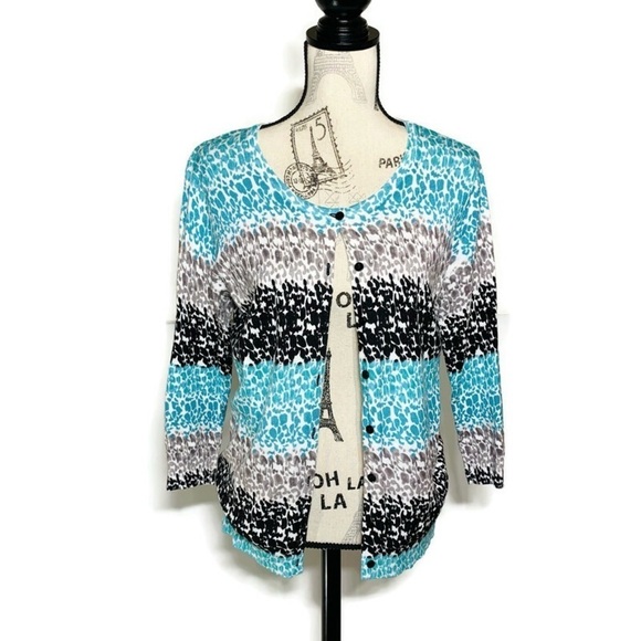 Joseph A cardigan with artsy print women’s size medium M - Picture 2 of 7